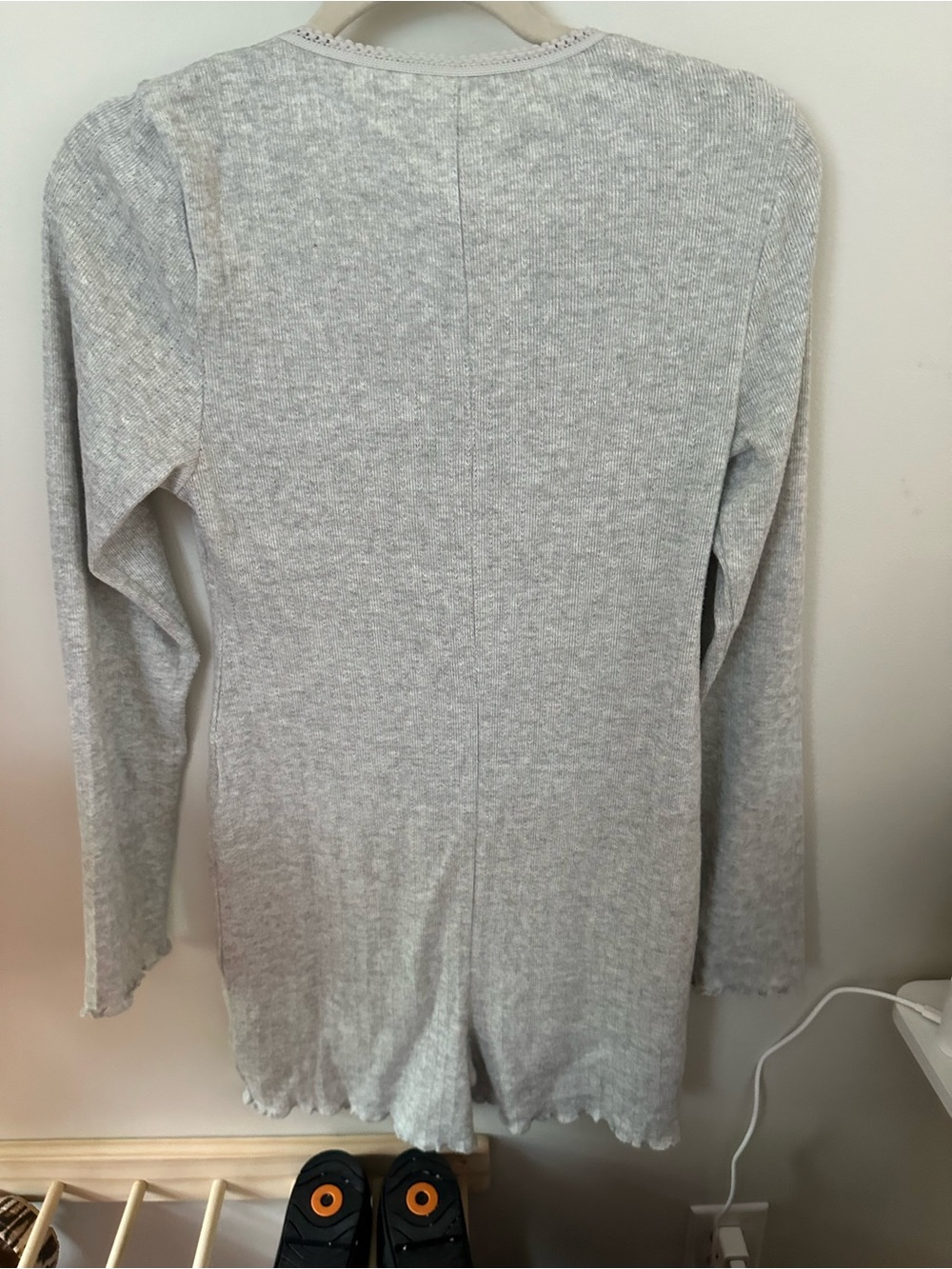 American Eagle Heather Gray Pointelle Henley Romper-Medium - Picture 6 of 6